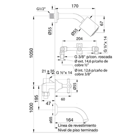 Grifería de ducha FV newport plus con transferencia 0103/B2P-CR