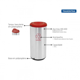 Cesto capsula Tramontina selec plus Rojo 40 lt 94539/202