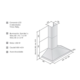 Campana LLanos de pared Prisma lcd 60 cm 25269