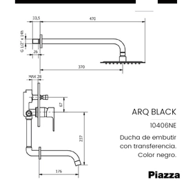 Grifería Ducha Monocomando Embutir Arq Negro