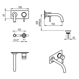 Griferia de lavatorio Monocomando pared Hidromet Vector skin 42180SKIN