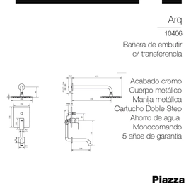 Grifería Ducha Monocomando Embutir Piazza Arq