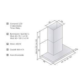 Campana LLanos de pared Premium lcd 60 cm 25260