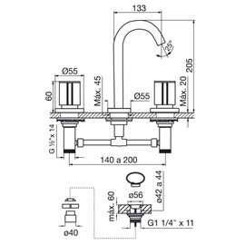Grifería de lavatorio FV california pico largo 0207/17-CR