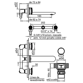 Grifería de lavatorio FV N44 de pared cromo 0203/44N-CR