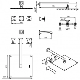 Griferia de duccha Hidromet New Castle c/transf cruz negra