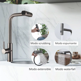 Griferia de cocina monocomando 3 funciones Estalgrif Pilot acero 4001