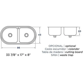 Bacha de cocina Mi Pileta encastrable doble 502E