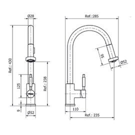 Griferia Piazza gourmet cocina con rociador extraible 10300ss