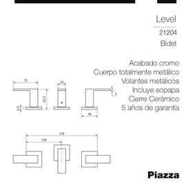 Griferia Piazza Bidet c/transf. Negro 21204NE