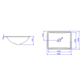 Bacha Deca Rectangular bajo mesada 480x355x170mm bco L.375.17