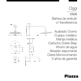 Griferia Ducha Con Transferencia Piazza Oggi Cromo