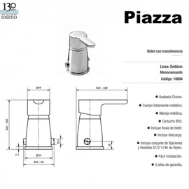 Grifería Bidet Monoc. c/transf Piazza Emblem 10004