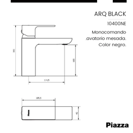 Griferia Monocomando Negro Lavatorio Piazza