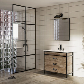 Vanitory Campi iron100 roble/vintage con mesada 1 agujero