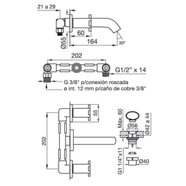 Grifería de lavatorio FV alerce de pared cromo 0203/D7-CR