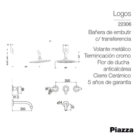 Grifería de Ducha Embutir Piazza Logos C/ Transf