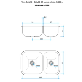 Bacha doble 63.8x37x18 R63/18 Johnson