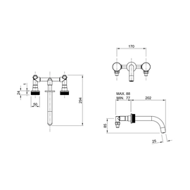 Grferia de lavatorio pared Peirano Fabric cr 62-100C