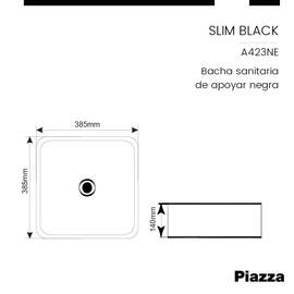 Bacha Piazza de apoyo A423NE Negro 385x385x140