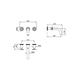 Griferia lavatorio de pared Peirano Pulse Grafito 62-175GR