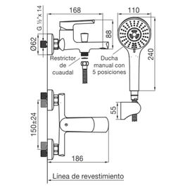 Grifería de ducha FV aromo con duchador 0310/D8-NG
