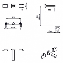 Griferia Lavatorio pared Hidromet Block Plane 34090 negro