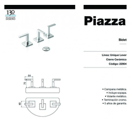 Grifería Bidet Piazza Unique Lever C/ Transf. 22904