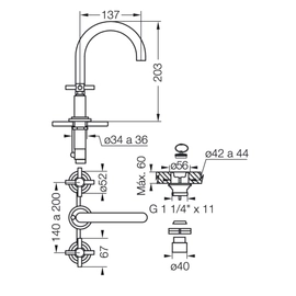 Grifería de lavatorio FV temple pico largo 0207/87-CR