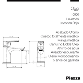 Griferia Piazza Oggi Lavatorio Monocomando 10500