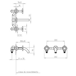 Grifería de lavatorio Andez doble comando de pared up negro