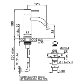 Grifería de lavatorio FV temple monocomando 0181/87-CR