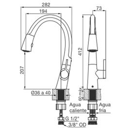Griferia de cocina FV lenga H5 monocomando 0412/H5-CR