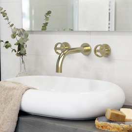 Griferia lavatorio pared Ring Hidromet gold 11590