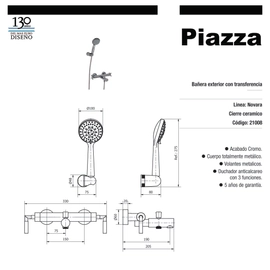 Griferia de ducha exterior Piazza Novara c/ duchador cr