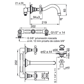 Grifería de lavatorio FV vermont de pared 0203/83-CR