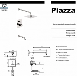 Grifería Monocomando Piazza Lounge 10706 Ducha Bañera
