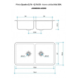 Bachas Cocina Johnson Doble Quadra 70.8x37x17.5 Q76