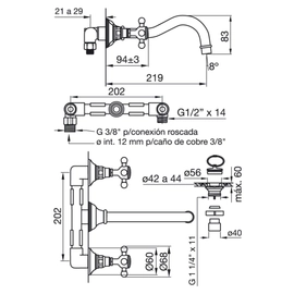Grifería de lavatorio FV vermont de pared 0203/83-QL