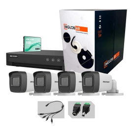 KIT HIKVISION DVR 8CH + 4 bullet + Disco 240SSD + UTP 100m