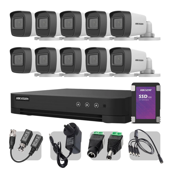 Kit DVR - Hikvision - 7216HGHI + 10 Cámaras Full HD 16D0T + SSD 1TB + Fichas