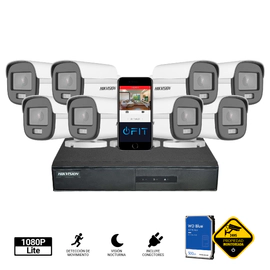 KIT HIKVISION DVR 8CH + 8 bullet Colorvu + Disco 500GB + Conec