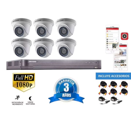 Kit DVR - Hikvision - 7208HQHI + 6 Cámaras 56D0T + Cable CCTV 20m
