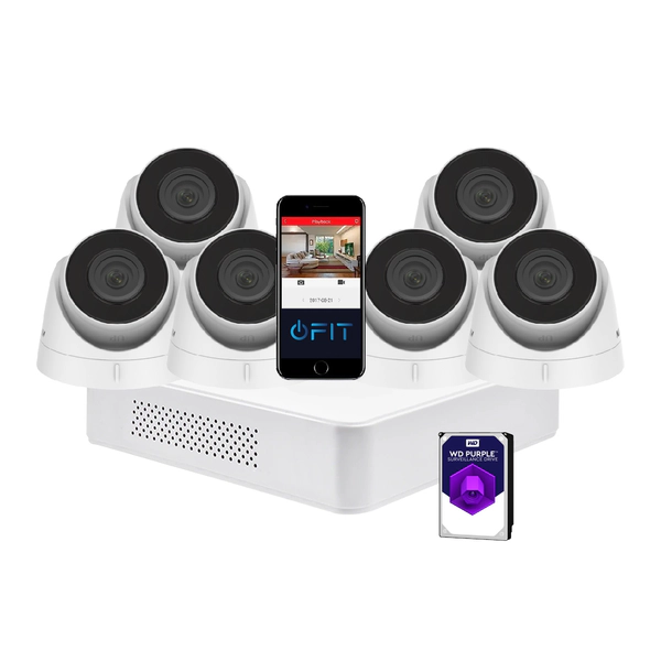 Kit IP NVR 7108 + 6 Cámaras 1323 + Fuente + Disco - Hikvision