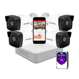 Kit IP NVR 7108 + 4 Cámaras 1023 + Fuente + Disco - Hikvision