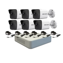 Kit IP NVR 7108 + 6 Cámaras 1023 + Fuentes - Hikvision