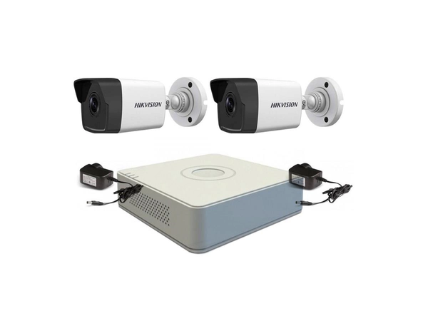 Kit IP NVR 7104 + 2 Cámaras 1023 + Fuente - Hikvision