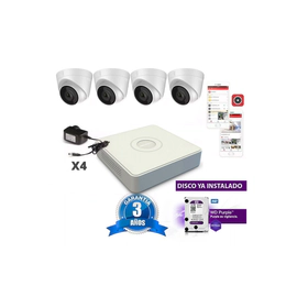Kit IP NVR 7104 + 4 Cámaras 1323 + Fuente + Disco - Hikvision
