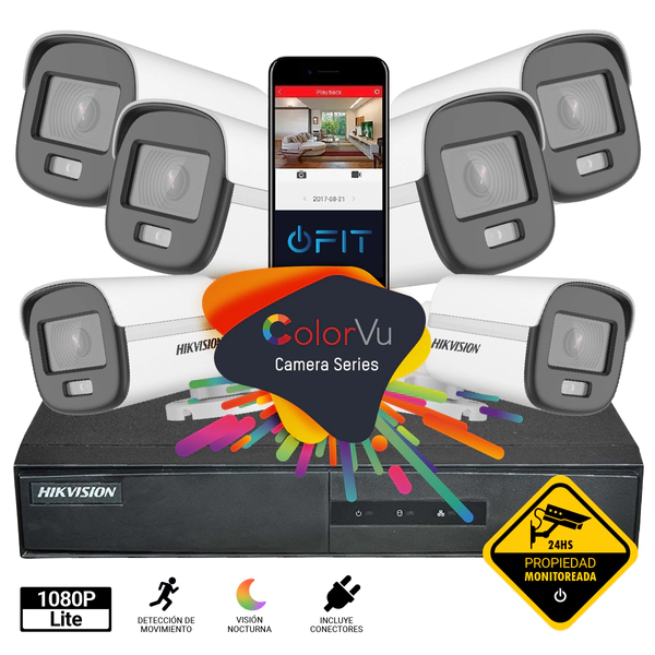 Kit DVR 8CH - Hikvision - 6 Cámaras Bullet Colorvu 1080p + Ficha