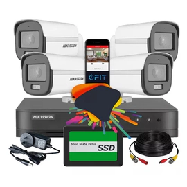 KIT HIKVISION DVR 4CH + 4 ColorVu + Disco 480SSD + CABLE